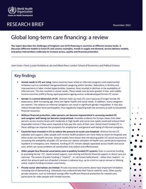 Global long-term care financing: a review