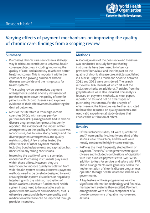 Varying effects of payment mechanisms on improving the quality of chronic care: findings from a scoping review